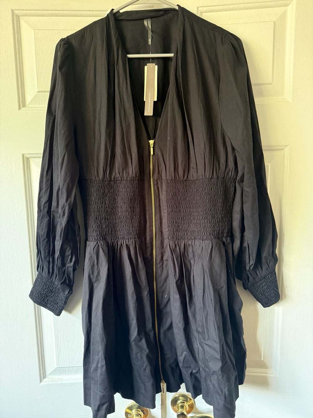 Anthropologie Black Mini Dress with Gold Zipper
